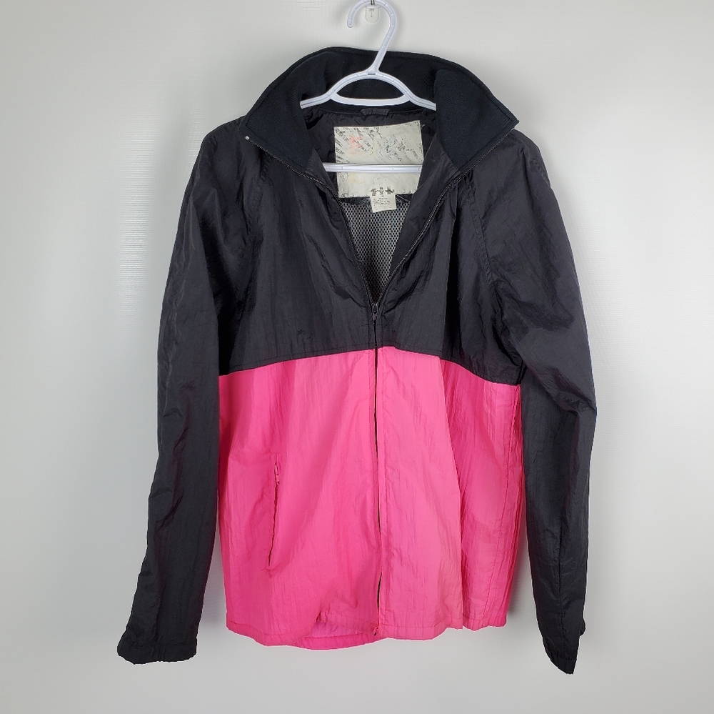 Edge Zone Vintage Windbreaker Rain Jacket Hidden Hoodie 90's Neon Pink